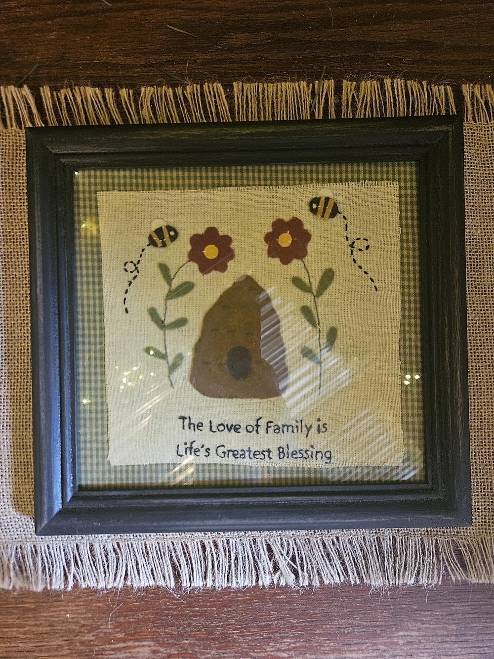 Framed Rustic Bee and Flower Wall Art - Brown/Green